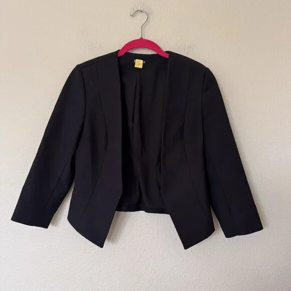 Express Womens Blazer Black 3/4 Sleeve Open Front Dress Jacket Shrug Size 2 - Picture 2 of 7